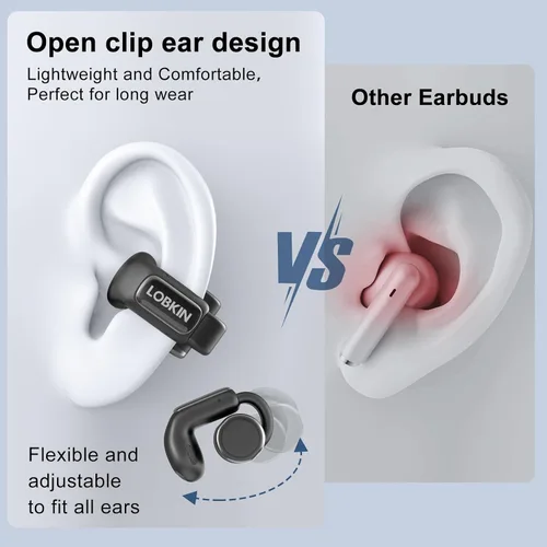 Vista 5 de LOBKIN Auriculares de oreja abierta, auriculares inalámbricos con clip, Bluetooth con micrófono, control táctil de pantalla, llamadas claras ENC