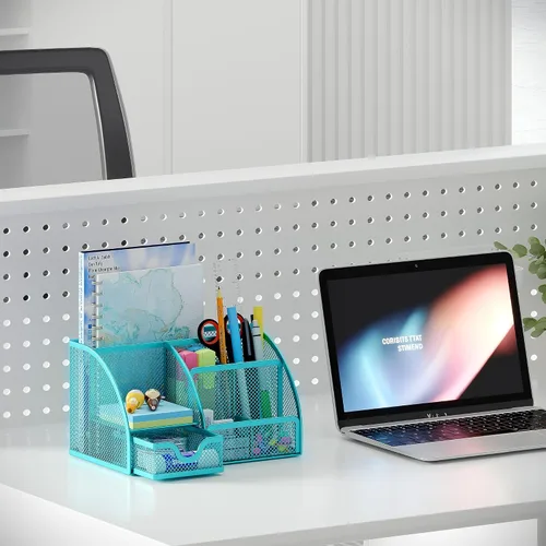 Vista 5 de EasyPAG Organizador de escritorio de malla con cajón multifuncional para bolígrafos, organizador de papelería para suministros escolares de oficina