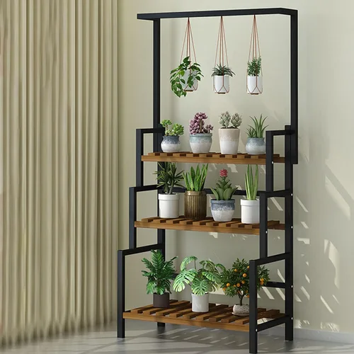 Vista 6 de Soporte colgante de 3 niveles para plantas, estantes para macetas, estantes organizadores de macetas para exteriores, interiores, estantes