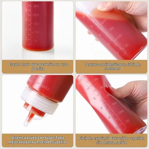Vista 4 de Paquete de 8 botellas de condimento de plástico de 12 onzas con tapas de tapa, perfectas para condimentos, aceite, glaseado, líquidos, juego de 8