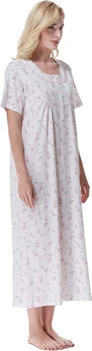Vista 7 de Keyocean - Camisón de manga corta para mujer, 100 % algodón, suave, cómodo, ligero, con encaje, para verano, ropa de dormir