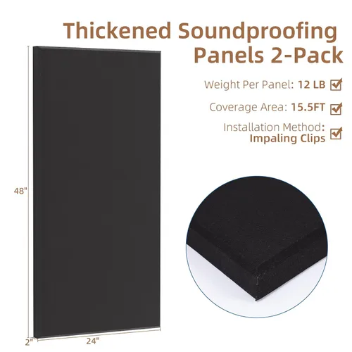 Vista 2 de FAHKNS Paneles de pared acústicos absorbentes de sonido: 48 "x24" x 2 "paneles de pared insonorizados de fibra de vidrio, paneles de aislamiento