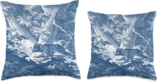 Vista 3 de French Country Classics Blue Toile de Jouy Forest Hunting Dog Scene - Almohada de 16 x 16 pulgadas, multicolor