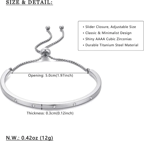 Vista 6 de WOWORAMA Pulseras deslizantes ajustables para mujer, pulsera de amistad para mujer, pulsera bolo de oro, oro blanco, oro rosa