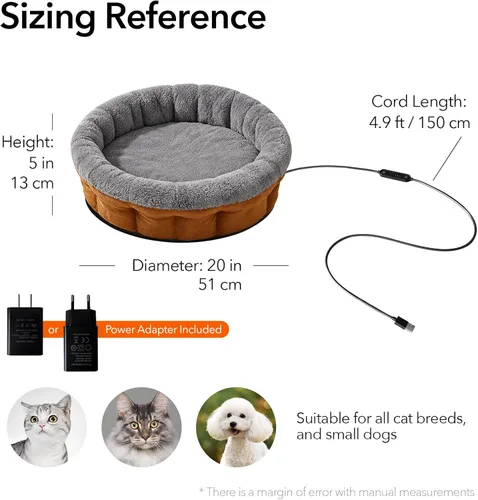 Vista 7 de 5V Heated Pet Bed with Adapter, Dual-Sensor Safety, Cat & Dog, 20