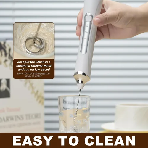 Vista 6 de Espumador de leche manual eléctrico con 2 cabezas, batidor de café con espuma USB recargable de 3 velocidades, licuadora de espuma para café