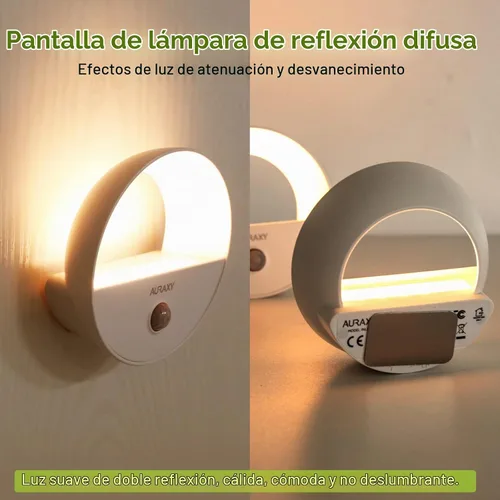 Vista 5 de AURAXY Luz nocturna con batería recargable, luz nocturna con sensor de movimiento, luz LED blanca cálida magnética con sensor de movimiento para luz