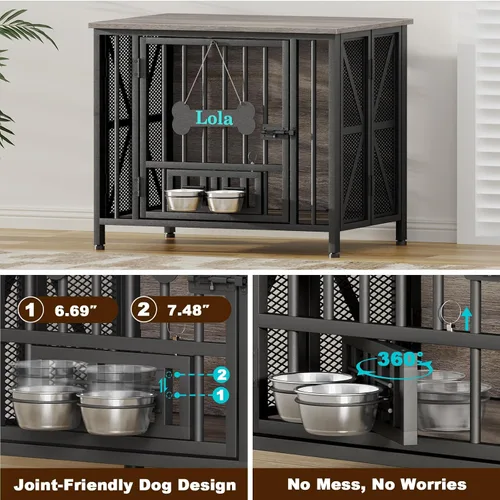 Vista 5 de EasyCom Muebles plegables para perros, jaulas de 31.5 pulgadas para perros pequeños/medianos, perrera de madera para interiores con etiqueta