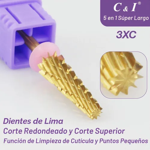 Vista 3 de C&I - Broca de uñas 5 en 1, súper larga, delgada, Efile, broca profesional para uñas de extensión, polvo acrílico, gel duro, removedor de cutículas
