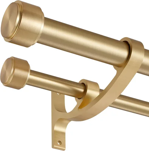 Vista 8 de Barras de cortina dobles con soportes de aluminio y remates, barras de cortina de bronce antiguo para ventanas de 36 a 72 pulgadas, 1 pulgada