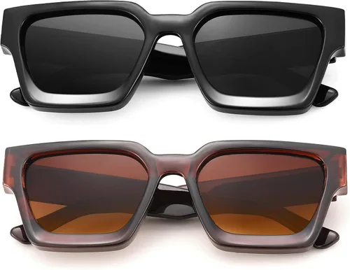 Vista 5 de Hycredi Gafas de sol rectangulares gruesas para mujeres y hombres, estilo retro, cuadrados, gruesos, de los años 90, protección UV400