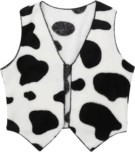 Vista 3 de Disfraz de vaca de Halloween para niñas, disfraz de vaca, chaleco sin mangas con sombrero, bandana, conjuntos de 3 piezas