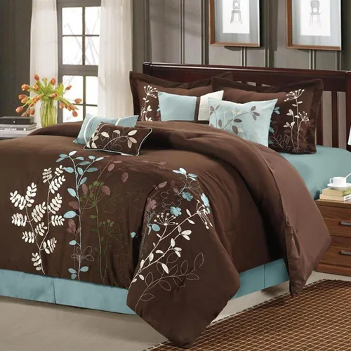 Vista 2 de Chic Home Bliss Garden - Juego de edredón bordado de 8 piezas, tamaño Queen, color marrón