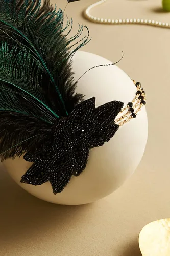 Vista 3 de BABEYOND Diadema Art Deco de los años 20 Flapper Roaring 20s Great Gatsby Feather Headband 1920s Flapper Gatsby Accesorios (negro)