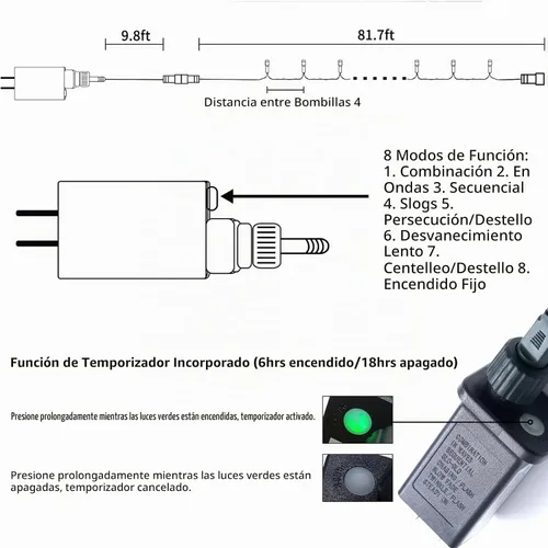 Vista 6 de JMEXSUSS - 250 luces LED de Navidad azules conectables, luces de cadena