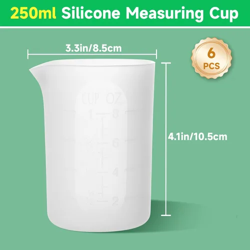 Vista 2 de Vasos medidores de silicona grandes de 8.5 fl oz, vasos de resina reutilizables de 8 onzas para epoxi, moldes de fundición, slime, proyectos de arte