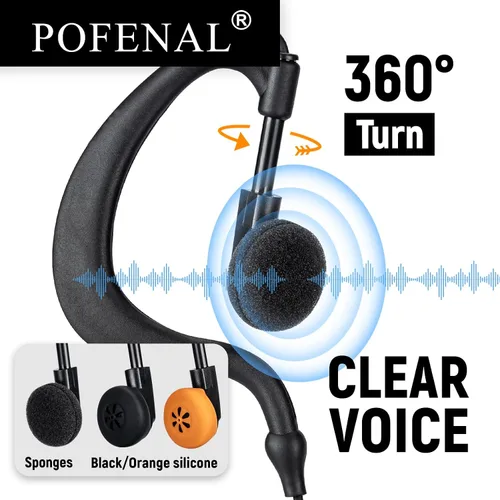 Vista 5 de Walkie Talkie Auricular con micrófono, diseño en forma de G de ajuste seguro para Retevis RT22/RT68/RT21/H-777/RT86, compatible con Baofeng