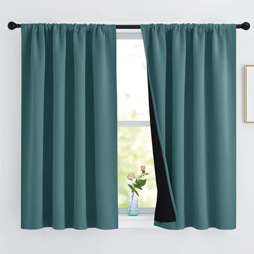 Vista 43 de NICETOWN Biscotti Beige 100% Cortinas opacas de 45" de largo para cocina, bolsillo con varilla para sótano completamente opaco, cortinas térmicas