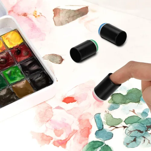 Vista 3 de 40 esponjas de pintura de dedos con caja de almacenamiento, esponjas redondas lavables no tóxicas, herramientas de manualidades sin BPA para niños