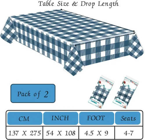 Vista 2 de SietDESEO - Paquete de 2 manteles a cuadros azul y blanco, 54 x 108 pulgadas, mantel premium desechable de plástico para picnic, diseño gingham