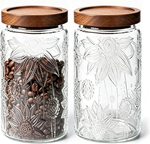 Vista 7 de ComSaf Tarro de café de vidrio con tapa de madera de acacia de 34 onzas