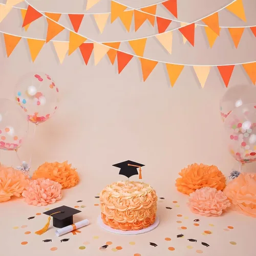 Vista 5 de Decoraciones de fiesta naranja de 32 pies, bandera triangular naranja, banderines de tela, banderines, serpentinas para otoño, boda, cumpleaños, día