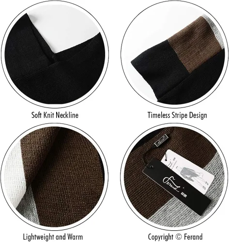 Vista 4 de Ferand - Poncho tejido elegante para mujer, con diseño de rayas y extremos con flecos