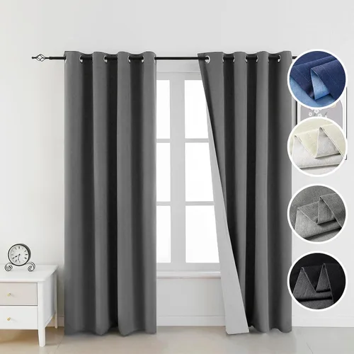 Vista 9 de Cortinas opacas 100% de lino negro para dormitorio, cortinas opacas para sala de estar, cortinas de oscurecimiento de habitación de doble capa