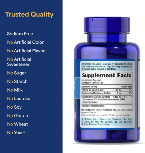 Vista 6 de Puritan's Pride Complejo de glucosamina condroitina para mujeres y hombres, suplemento dietético para la salud de las articulaciones, 120 cápsulas
