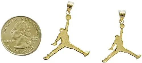 Vista 2 de Dije de oro amarillo macizo de 10 quilates con corte de diamante Jordan Jump Man
