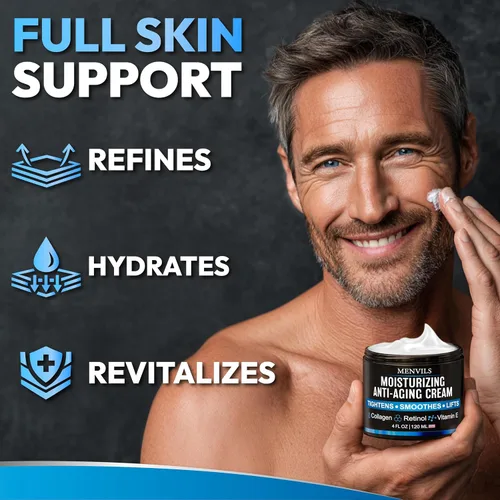 Vista 2 de Crema hidratante facial para hombre, antienvejecimiento y arrugas, para hombres con colágeno, retinol, vitaminas E, aceite de jojoba, loción facial
