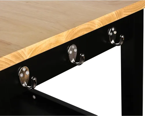 Vista 5 de eHemco carro para cocina con parte superior de madera natural y base de color blanco, Madera Noble, Negro