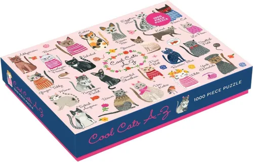 Vista 4 de Galison, Puzzle Cool Cats A-Z 1000 Pieza Illustrated Art by Carolyn Gavin, Cat Lover Gift, Pets, Animal, Challenging, Recycled Paper, No Dust