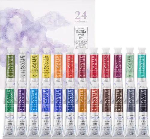 Vista 9 de LIGHTWISH Juego de tubos de pintura de acuarela profesional grado artista, 0.3 fl oz, 24 colores vivos, pintura de colores de agua no tóxica prémium