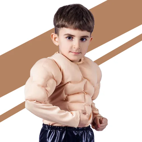 Vista 2 de KalcyKizz Disfraz de traje musculoso para niños, amarillo