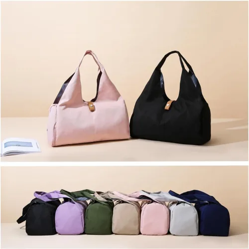 Vista 5 de Pequeña bolsa de gimnasio para mujer con compartimento para zapatos y bolsillo húmedo, bolsa de lona de viaje deportiva, bolsa de gimnasio de yoga