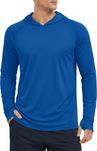 Vista 15 de KEFITEVD Sudadera con capucha de manga larga para hombre con protección solar UPF 50+ SPF de secado rápido Azur