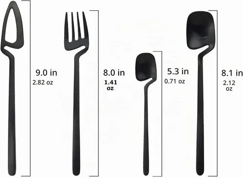 Vista 3 de JASHII Juego de cubiertos de acero inoxidable de 24 piezas con acabado satinado para 6 vajillas, apto para lavavajillas (negro mate)