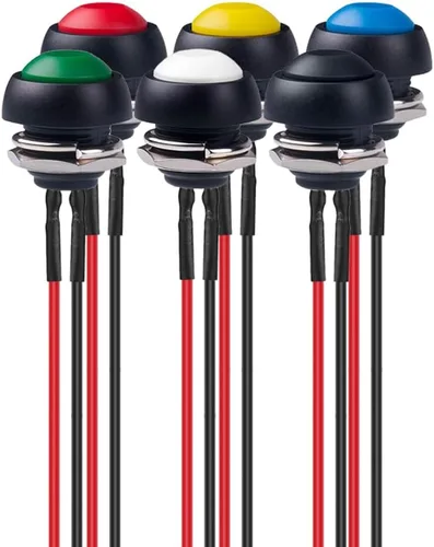 Vista 10 de Gebildet 24 interruptores de botón con pestillo de 0.472 pulgadas SPST ON/OFF AC 250V/1.5A 125V/3A, mini interruptor basculante redondo