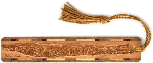 Vista 5 de Miami Florida City Skyline - Marcapáginas de madera grabado con borla, fabricado en Estados Unidos
