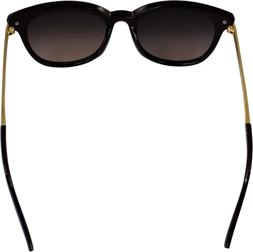 Vista 4 de AlterImage Allure Fashion - Gafas de sol retro para mujer, montura marrón, con patillas de metal de doble color y lentes marrón degradado, café