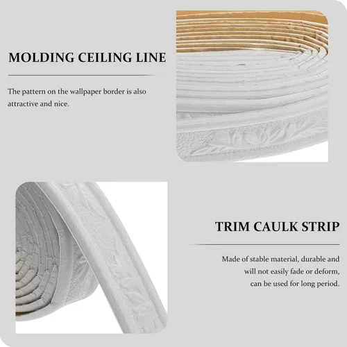 Vista 6 de 2 rollos de papel tapiz autoadhesivo con borde autoadhesivo de espuma blanca, líneas de pared decorativas adhesivas, borde de molduras para zócalos