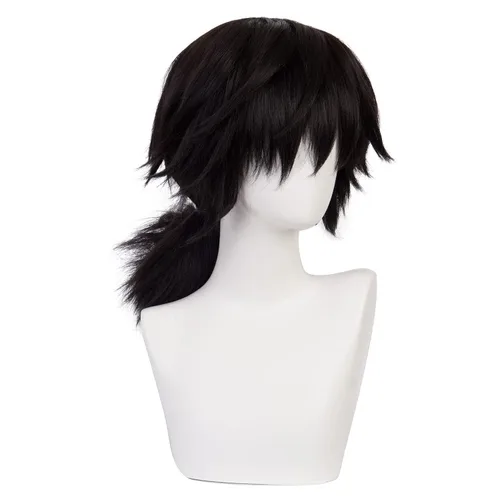 Vista 2 de MoeLoli Tomioka Giyuu - Peluca de cosplay para Demon Slayer, color negro, largo, disfraz largo, pelucas de Halloween para mujer (Tomioka Giyuu)