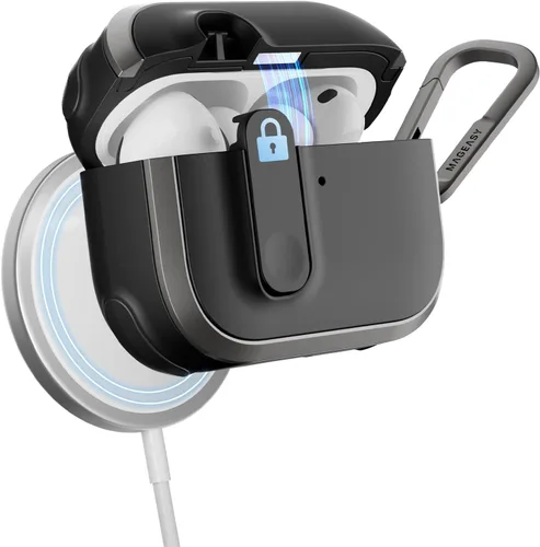 Vista 20 de MAGEASY Odyssey - Funda para AirPods Pro 2, funda resistente para AirPods Pro con bloqueo seguro, clip de mosquetón para protección a prueba