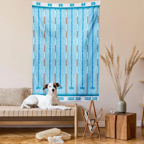Vista 2 de Lunarable Tapiz azul, piscina temática de competición deportiva con carriles imagen de pictograma acuático, decoración de tela para colgar