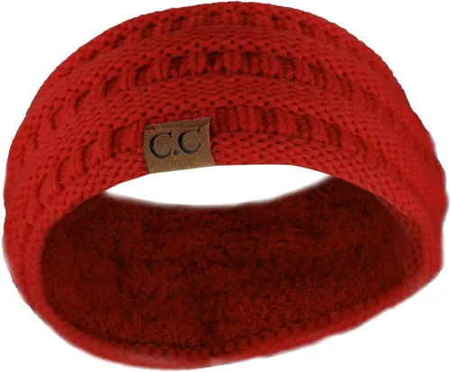 Vista 148 de C.C Cintillo elástico suave con punto trenzado para invierno, con forro mullido para el pelo, para calentar las orejas Negro