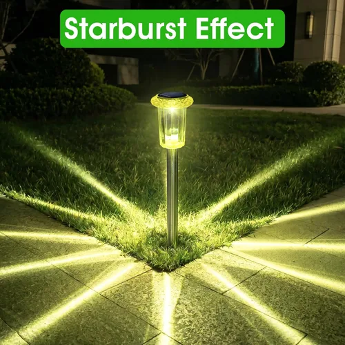 Vista 3 de Eyrosa Luces solares para exteriores, patrón de explosión de estrellas, paquete de 10 unidades de carcasa amarilla limón de alta visibilidad, luces