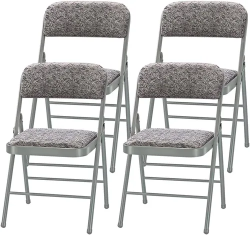 Vista 15 de Paquete de 2 sillas plegables acolchadas de espuma de metal con marco de acero (negro, gris, blanco) (paquete de 2, tela gris)