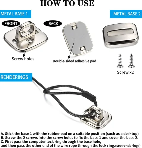 Vista 4 de Paquete de 3 placas de seguridad antirrobo autoadhesivas para cables para bloquear laptops, Mac Book, tabletas, iPad u otra computadora