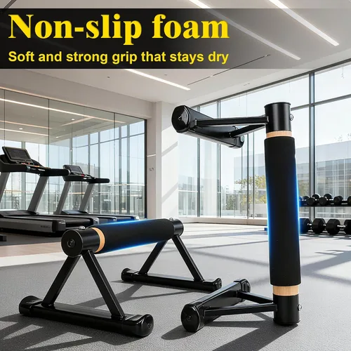Vista 4 de Wooden Parallettes Push Up Bars, Solid Wood Parallel Bars with Anti-Slip Grip, Heavy Duty Metal Frame Supports 600 lbs, Stable Dip Bars for